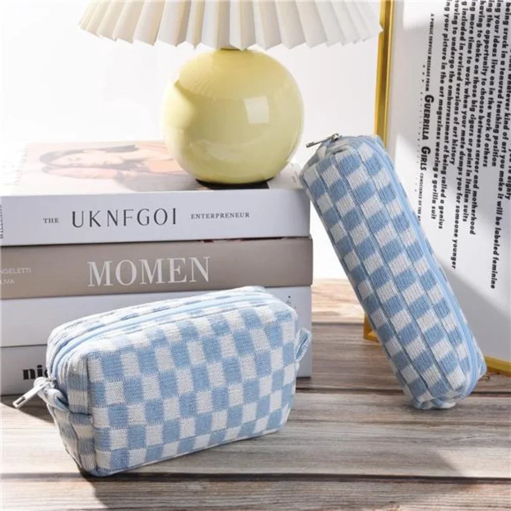 Checkered Cosmetic Bag and Makeup Brush Storage Bag - Large Capacity Organizer